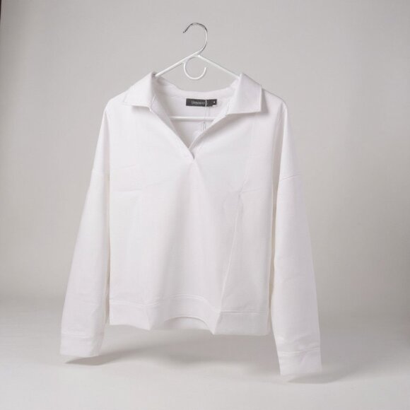 Merokeety V-Neck Sweatshirt Women Small White Long Sleeve Lapel Casual Pullover - Picture 2 of 7